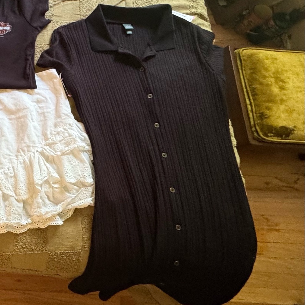 Wild Fable Black Ribbed Button-Down Mini Dress